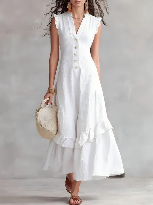 Sleeveless Ruffled V-Neck Maxi Dress