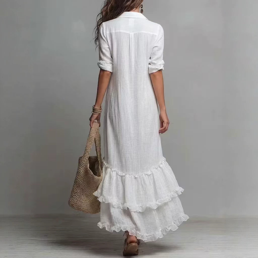 Blush Ruffle Hem Button Down Shirt Maxi Dress