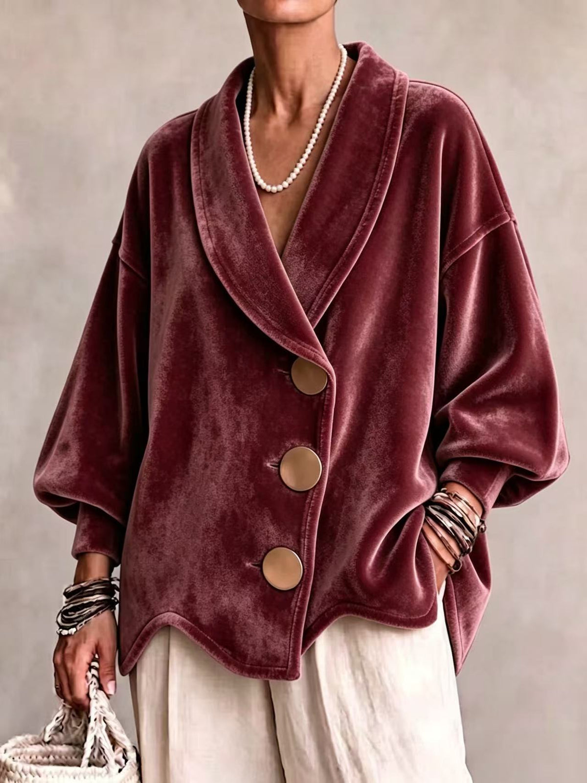 Luxe Velvet Oversized Button Jacket