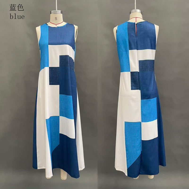 Geometric Color Block Sleeveless Vacation Maxi Dress