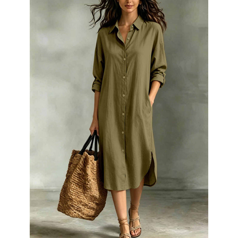Oversized Linen‑Blend Shirt Midi Dress