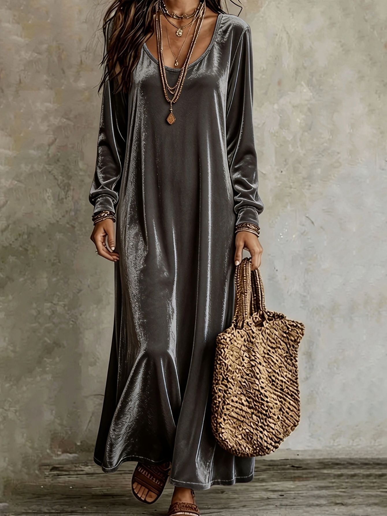 Velvet Long Sleeve Maxi Dress