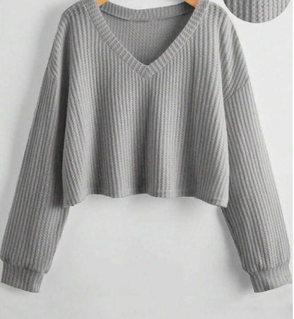 Relaxed V-Neck Ribbed Crop Top