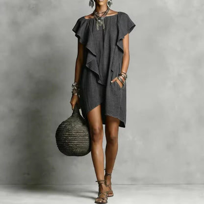 Elegant And Romantic Contrasting Color Ruffle Dress