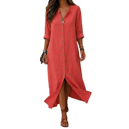 Linen Button-Down Maxi Dress