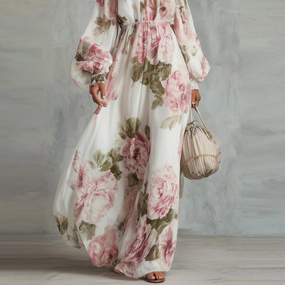 Indigo Watercolor Halter Wide-Leg Dress