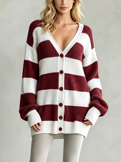 Oversized V-Neck Button-Front Chunky Knit Cardigan