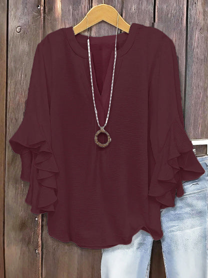🍃 Plus Size Women's Floral V-Neck Blouse | Flowy Ruffled Sleeve Top for Arm & Tummy Flattering | Lightweight Casual Summer Shirt ☀️