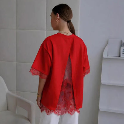 Oversized Lace Splicing Tee