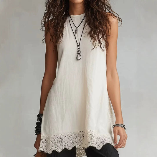 Lace Trim Sleeveless Tunic Two Piece Set