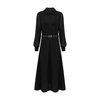 Sheer Sleeve Belted Maxi Shirt Dress