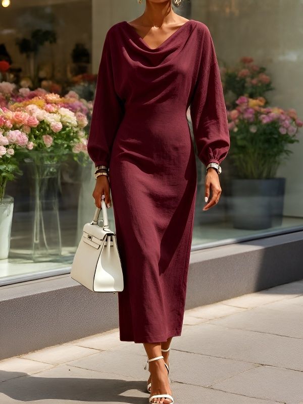 Cowl‑Neck Batwing Sleeve Bodycon Midi Dress