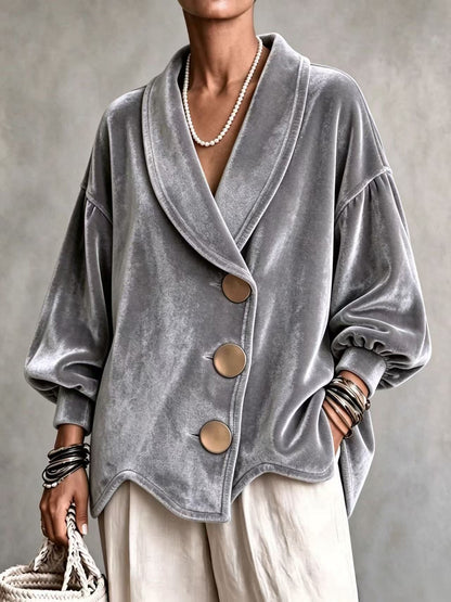 Luxe Velvet Oversized Button Jacket