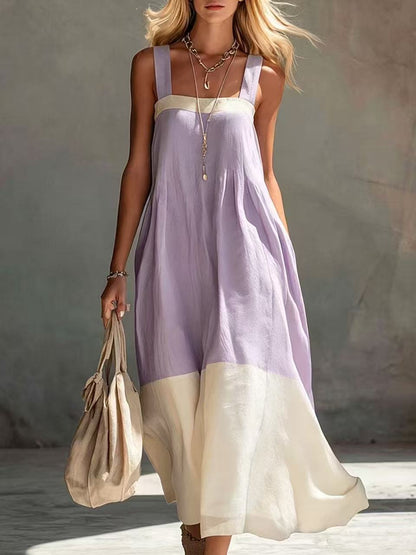 Color Block Hem Spaghetti Strap Maxi Dress