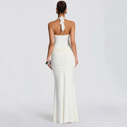 Halter Ruched Draped Mermaid Maxi Evening Dress