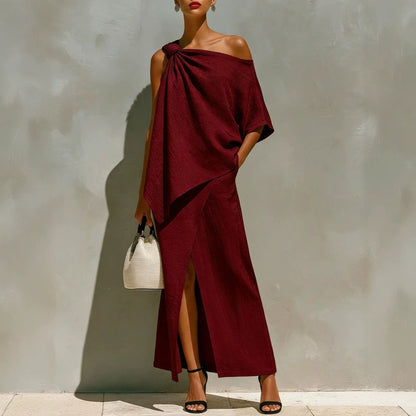 Asymmetric Knot Linen Two-Piece White Set