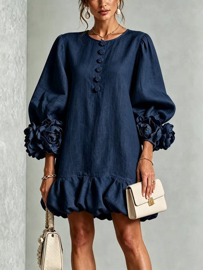 Floral Cotton-Linen Ruffled Dress