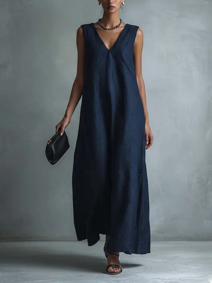 Oversized Sleeveless Linen Maxi Dress