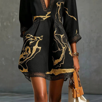 Loose Resort Style Cotton And Linen Short Dress With Straps
