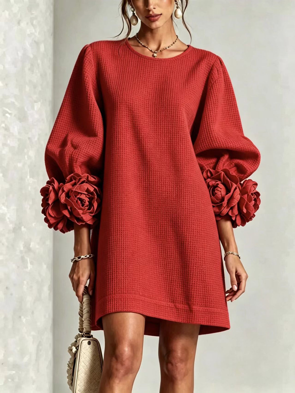 French-Style Floral Dress With Lantern Sleeves