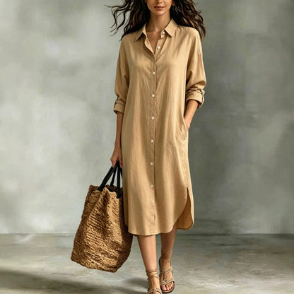 Oversized Linen‑Blend Shirt Midi Dress
