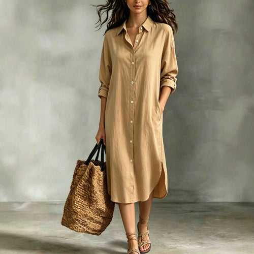 Oversized Linen‑Blend Shirt Midi Dress