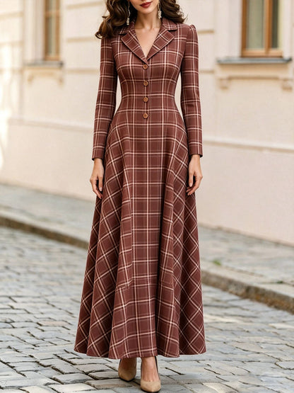 Classic Plaid Long Sleeve Maxi Dress