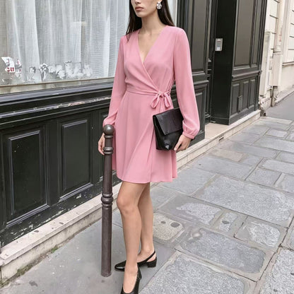 V-Neck Wrap Mini Dress