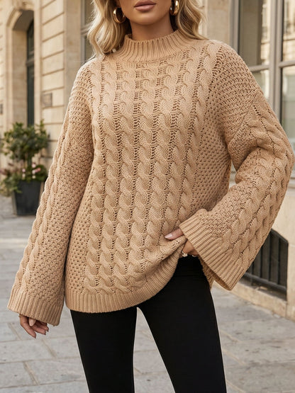 Women Cable Knit Turtleneck Sweater Oversized Loose Pullover Fall Winter Top