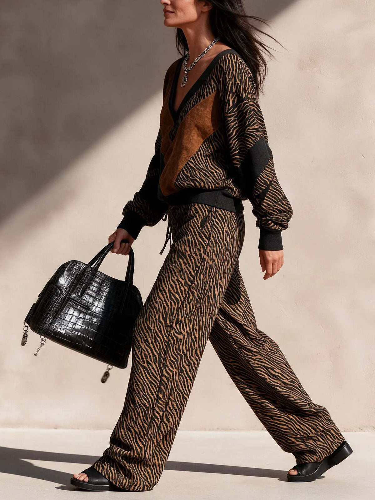 Tiger-Print Knit Two-Piece Set