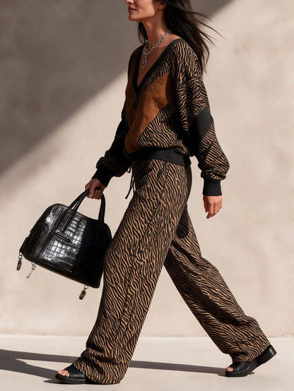 Tiger-Print Knit Two-Piece Set