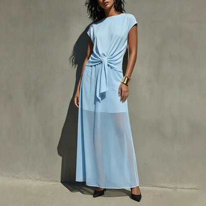Elegant White Twist-Front Semi-Sheer Maxi Dress