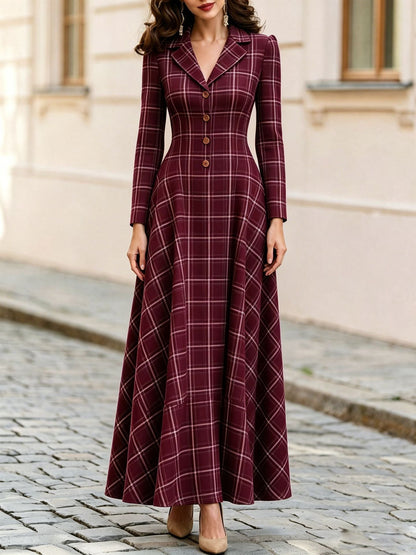 Classic Plaid Long Sleeve Maxi Dress