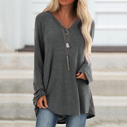 V‑Neck Raglan Long‑Sleeve Loose Knit Tunic Top
