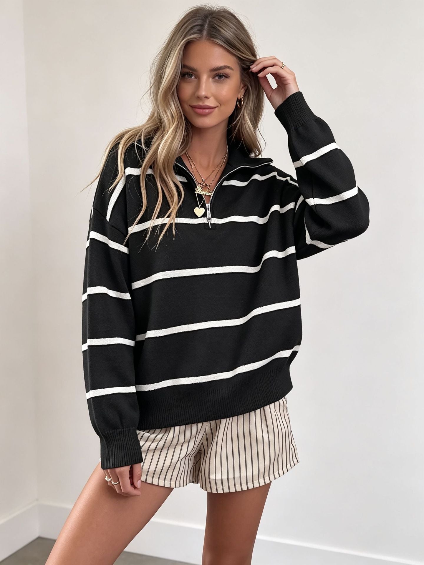 Soft Stripe Half-Zip Sweater