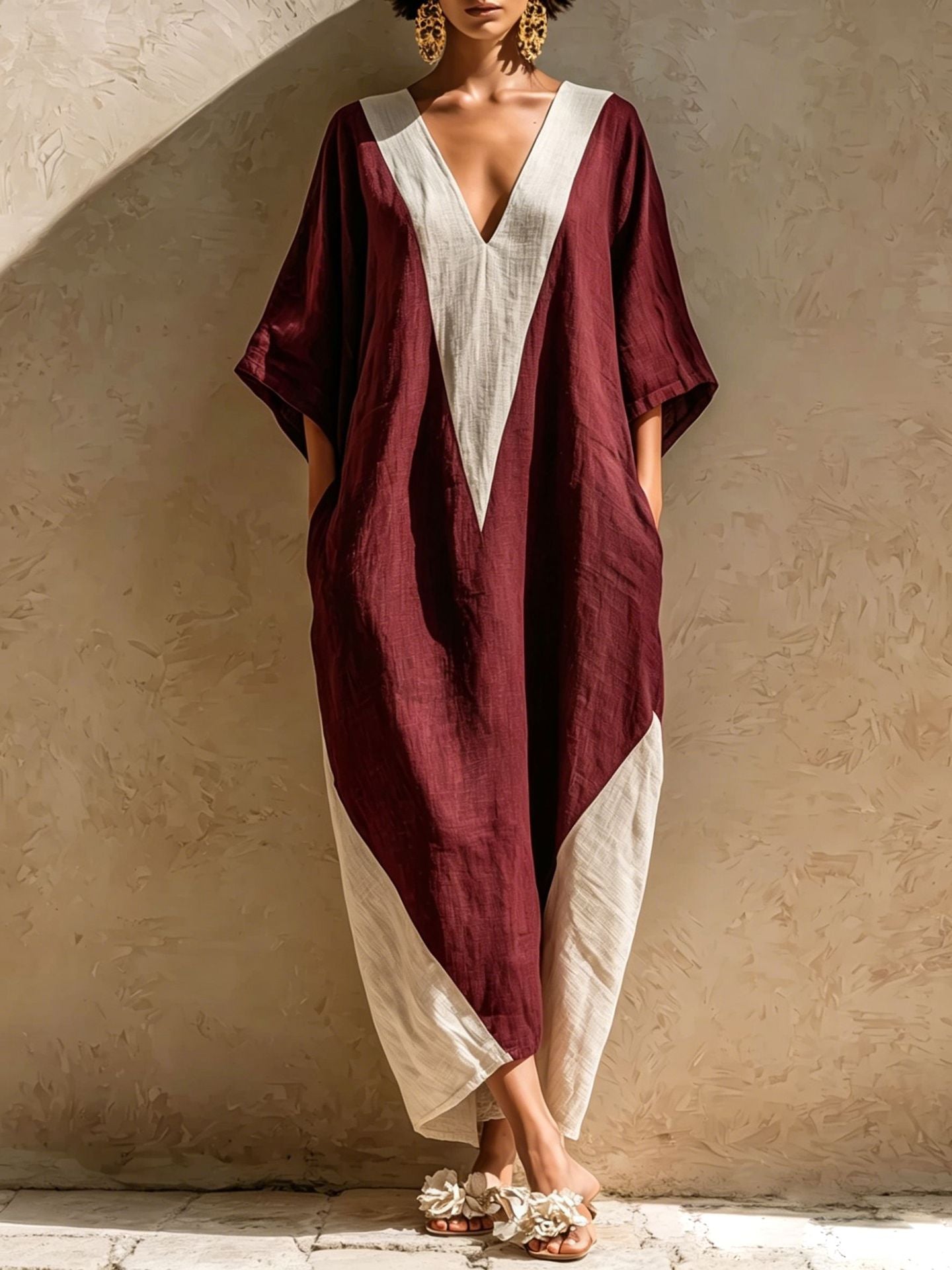 Color-Block Geometric Kaftan Maxi Dress