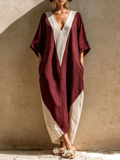Color-Block Geometric Kaftan Maxi Dress