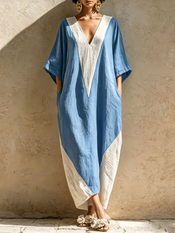 Color-Block Geometric Kaftan Maxi Dress