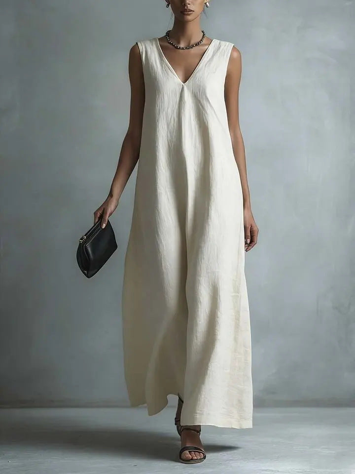 Oversized Sleeveless Linen Maxi Dress