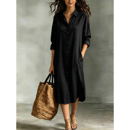 Oversized Linen‑Blend Shirt Midi Dress