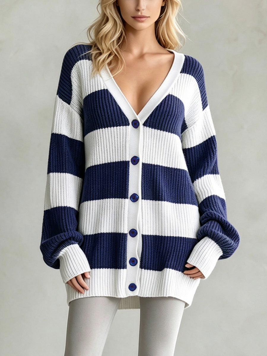 Oversized V-Neck Button-Front Chunky Knit Cardigan