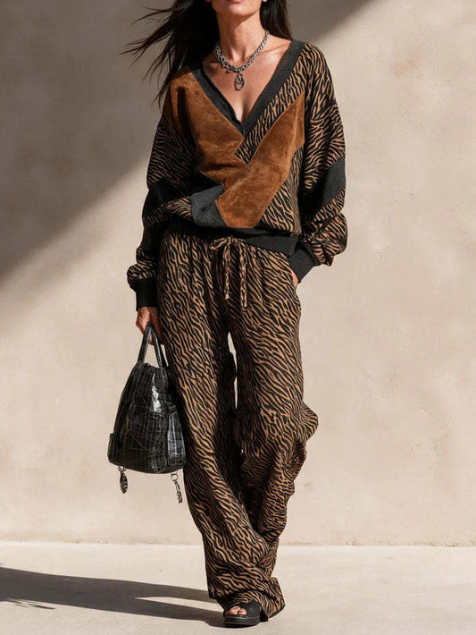 Tiger-Print Knit Two-Piece Set