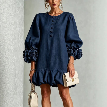Floral Cotton-Linen Ruffled Dress