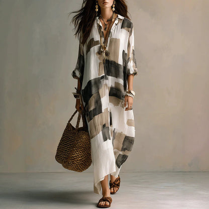 Roll Sleeve Oversized Irregular Hem Linen Blend Vacation Cover Up Dress