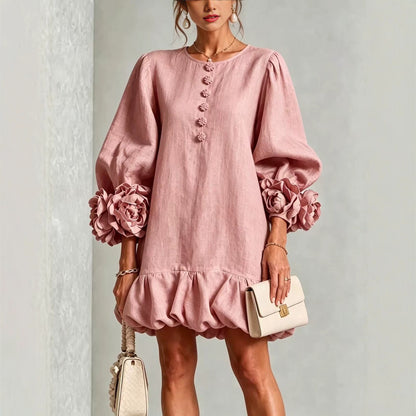 Floral Cotton-Linen Ruffled Dress