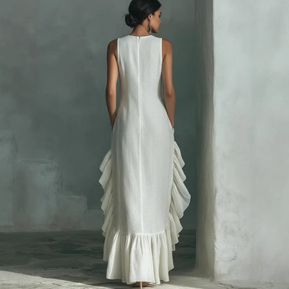 Sleeveless Ruffled Linen Maxi Dress