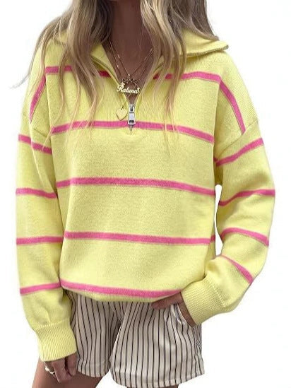 Soft Stripe Half-Zip Sweater