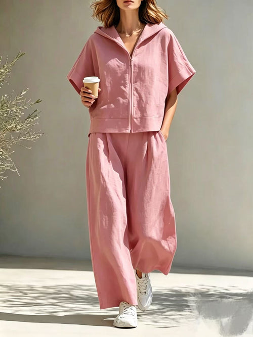 Hooded Zip Top & Wide-Leg Pants Set