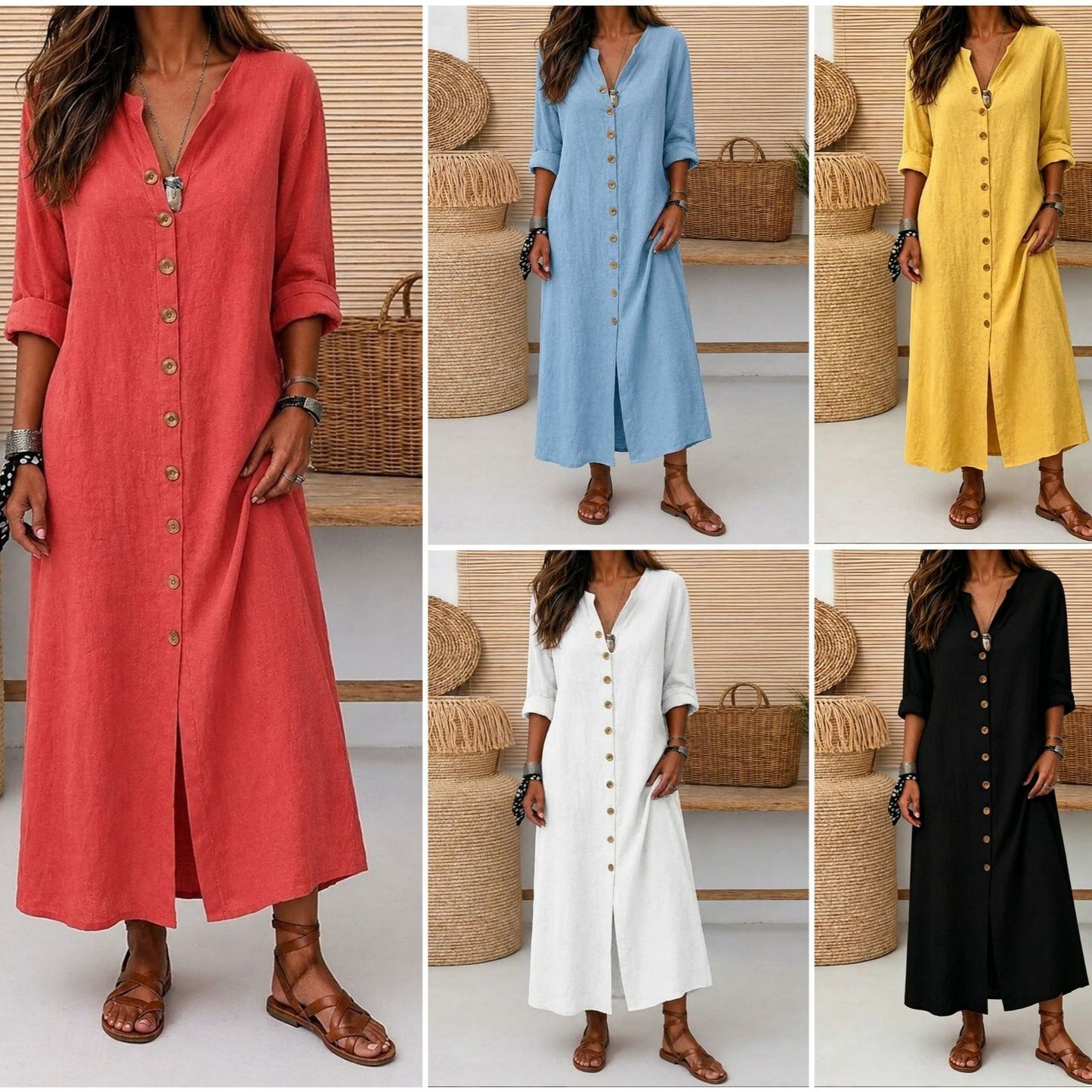 Linen Button-Down Maxi Dress