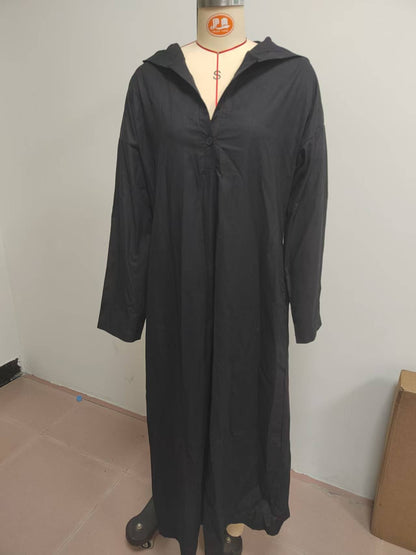 Soft Linen Hooded Maxi Kaftan Dress | Loose Boho Long Sleeve Cover Up
